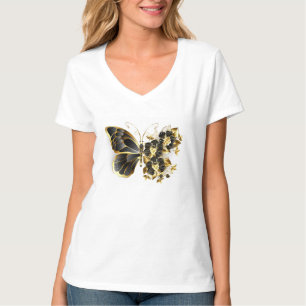 Guld Flower Butterfly med Black Orchid T Shirt