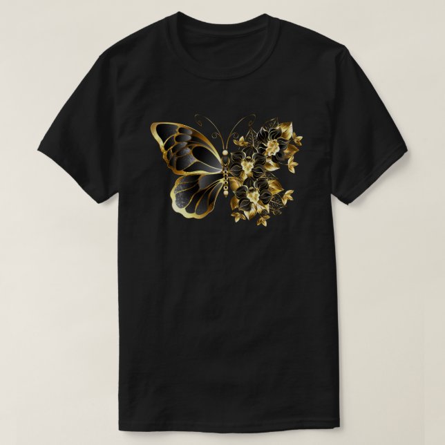 Guld Flower Butterfly med Black Orchid T Shirt (Design framsida)