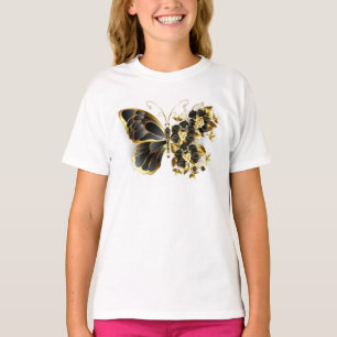 Guld Flower Butterfly med Black Orchid T Shirt