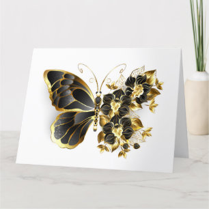 Guld Flower Butterfly med Black Orchid Tack Kort