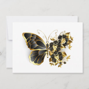Guld Flower Butterfly med Black Orchid Tack Kort