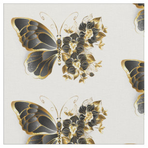 Guld Flower Butterfly med Black Orchid Tyg