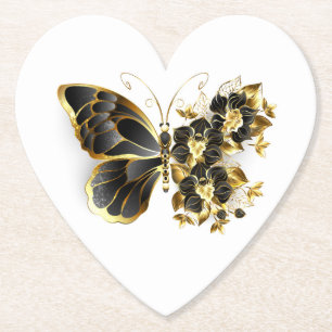 Guld Flower Butterfly med Black Orchid Underlägg Papper