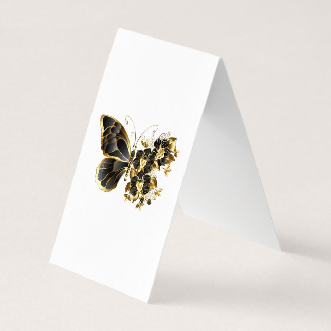 Guld Flower Butterfly med Black Orchid Visitkort (Baksida)