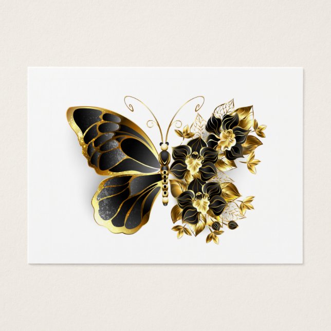 Guld Flower Butterfly med Black Orchid Visitkort (Framsidan)