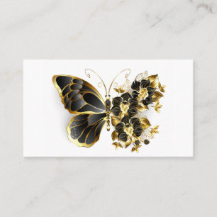 Guld Flower Butterfly med Black Orchid Visitkort