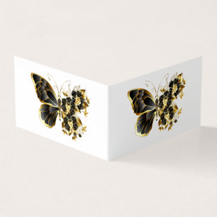Guld Flower Butterfly med Black Orchid Visitkort