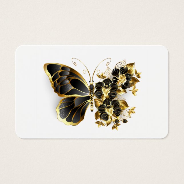 Guld Flower Butterfly med Black Orchid Visitkort (Framsida)