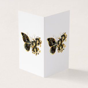 Guld Flower Butterfly med Black Orchid Visitkort