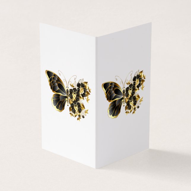 Guld Flower Butterfly med Black Orchid Visitkort (Utsida)