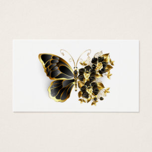 Guld Flower Butterfly med Black Orchid Visitkort
