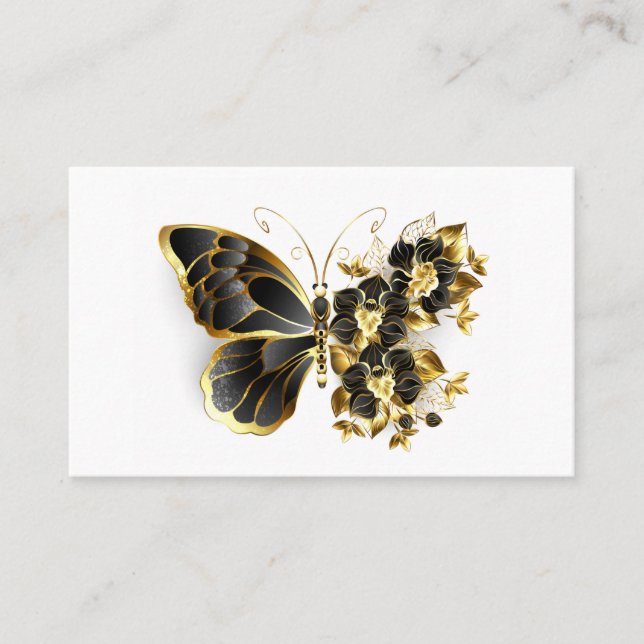 Guld Flower Butterfly med Black Orchid Visitkort (Framsida)