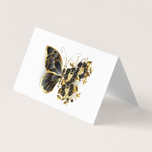 Guld Flower Butterfly med Black Orchid Visitkort (Framsida)