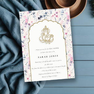 Guld Flower Ganesh Indian Baby Shower Inbjudningar