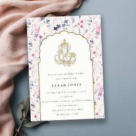  Guld Flower Ganesh Indian Möhippa Inbjudningar