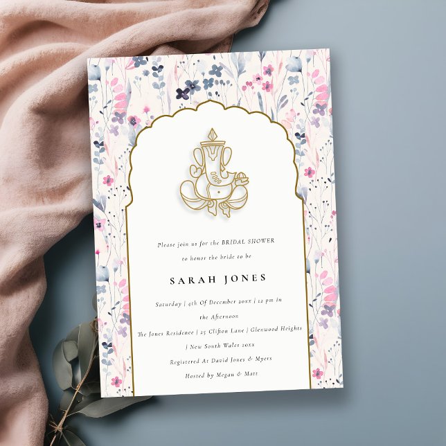  Guld Flower Ganesh Indian Möhippa Inbjudningar (Skapare uppladdad)