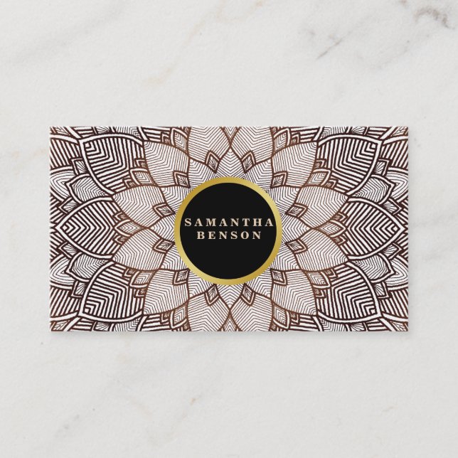 Guld Flower Mandala Mönster Yoga Instructor Visitkort (Framsida)