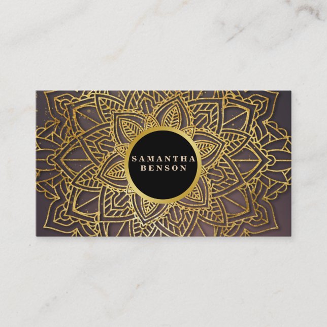 Guld Flower Mandala Mönster Yoga Instructor Visitkort (Framsida)