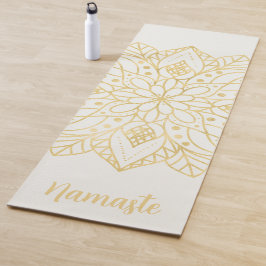 Guld Flower Mandala White Custom Name Yoga Mat