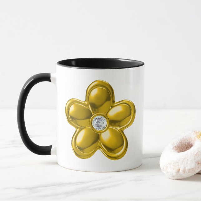 GULD FLOWER MED DIAMOND MUGG (Med munk)