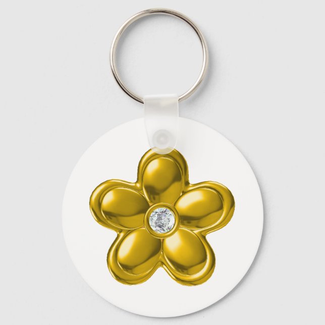 GULD FLOWER MED DIAMOND NYCKELRING (Framsida)