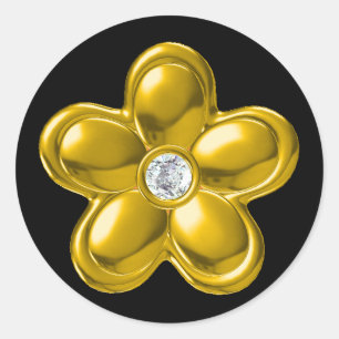 GULD FLOWER MED DIAMOND RUNT KLISTERMÄRKE
