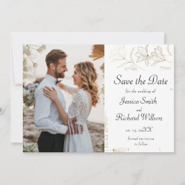 Guld Flower Save the Date FOTO-inbjudan Spara Datumet