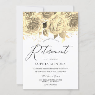 Guld Flowers Elegant Script Pension Party Inbjudningar