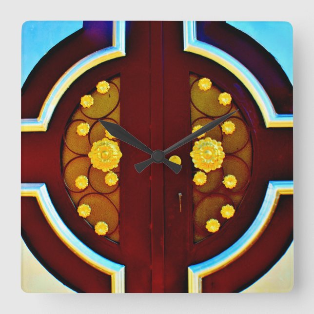 Guld Flowers Fyrkantig Klocka (Framsida)