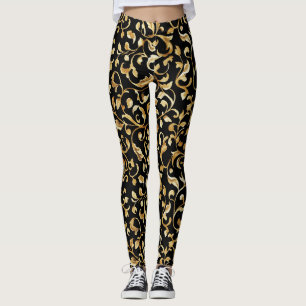 Guld Flowers Gamle Mönster Leggings