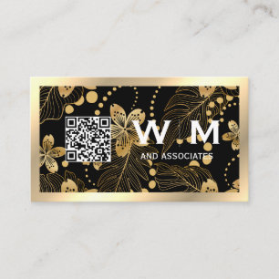 Guld Flowers Monogram QR CODE-Affärskort Visitkort