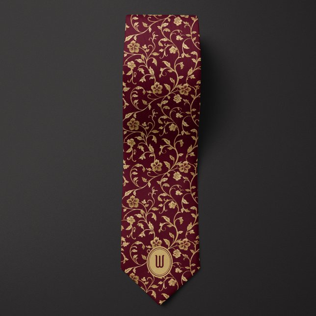 Guld Flowers on Burgundy Monogram Slips (Skapare uppladdad)