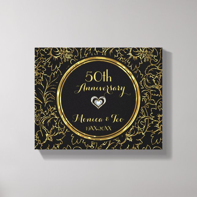 Guld Flowers på Black Canvastryck (Framsida)