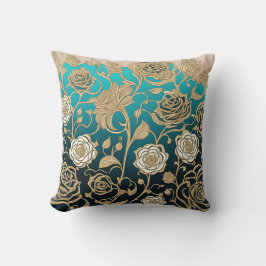 Guld Flowers Turcos Background Dekorativ kudde