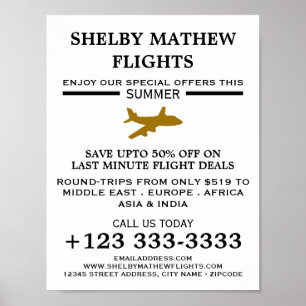 Guld Flygplan-ikon, reklam för flygbolag Poster