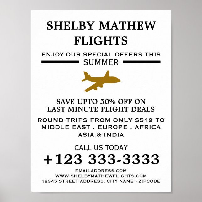 Guld Flygplan-ikon, reklam för flygbolag Poster (Framsidan)