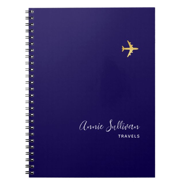 Guld Flygplan Travels Blue Anteckningsbok (Framsidan)