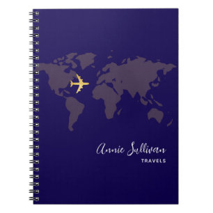 Guld Flygplan Travels Blue Anteckningsbok