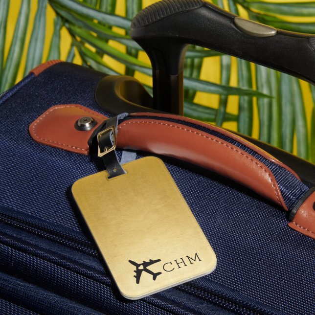 Guld- flygplankärlek reser Monogrambagage Bagagebricka (Framsida Insitu 1)