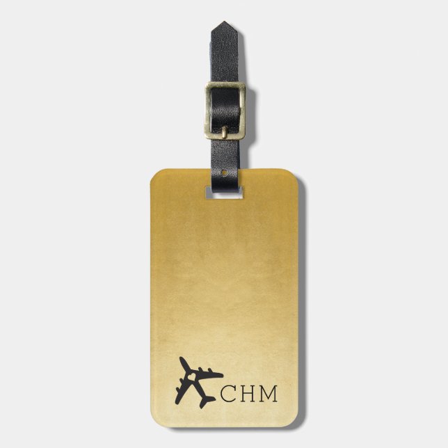 Guld- flygplankärlek reser Monogrambagage Bagagebricka (Vertikal Framsida)