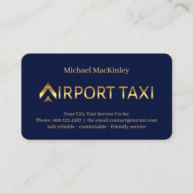 Guld Flygplats Taxi Service Visitkort (Framsida)