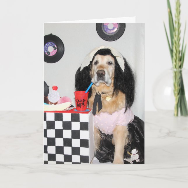 Guld- födelsedag för Retriever50-talflicka Kort (Framsida)