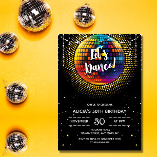 Guld-Födelsedagsfesten för halvtonfärgad disco Bol Inbjudningar