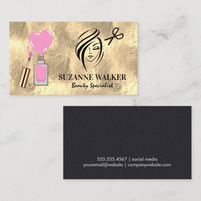Guld Foil | Beauty Hair och Nagel Logotyp Visitkort (Fram/baksida)
