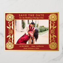 Guld Foil Blommigt Marigold India Save Date Date