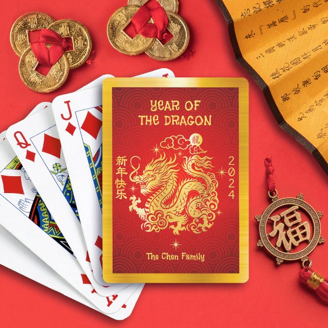 Guld Foil Dragon Chinese Lunar nyår 2024 Red Casinokort (LINK FOR 2025 YEAR OF THE SNAKE: https://www.zazzle.com/collections/119316095761799932)