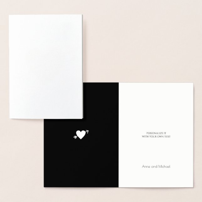 Guld-foil-hjärta med pil i monogrammet bröllop folierat kort (Display)