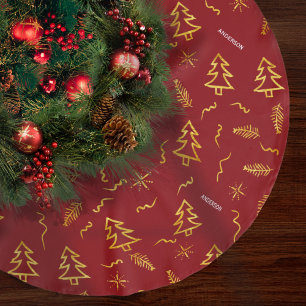 Guld Foil Julgran Mönster Red Julfest Julgransmatta Borstad Polyester