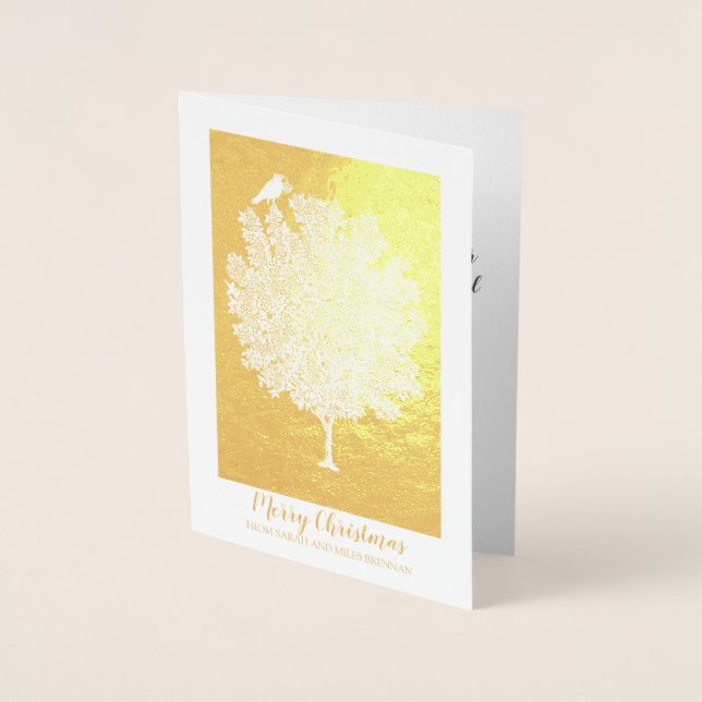 Guld Foil Raven Decorates Julgran Folierat Kort (Framsida)