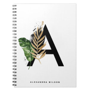 Guld Foil Tropical Brev A Monogram Anpassningsbar Anteckningsbok